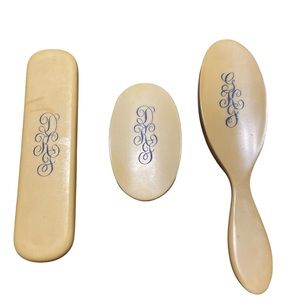 Vintage Celluloid Dresser Set Monogrammed 3 Piece Brush Set